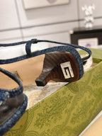 GG CRYSTALS SLINGBACK PUMP DENIM FABRIC