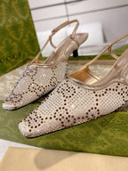 GG CRYSTALS SLINGBACK PUMP CREAM FABRIC