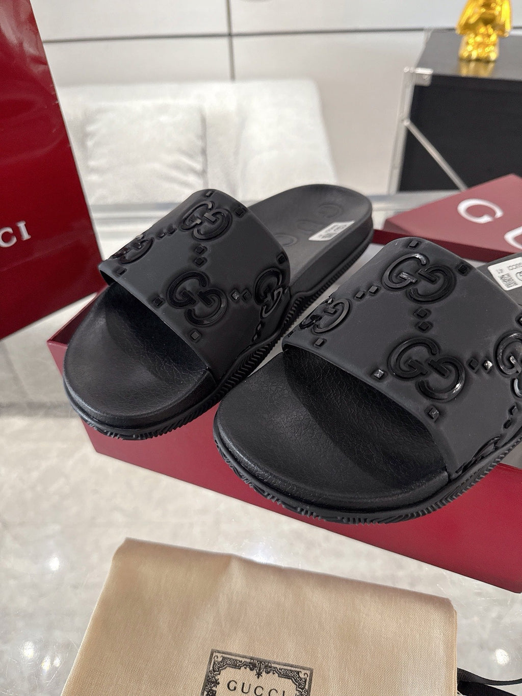 GC GG Slide Sandal Black Rubber 292416