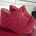 GC Wedge With Horsebit Sandal Red Canvas 292422