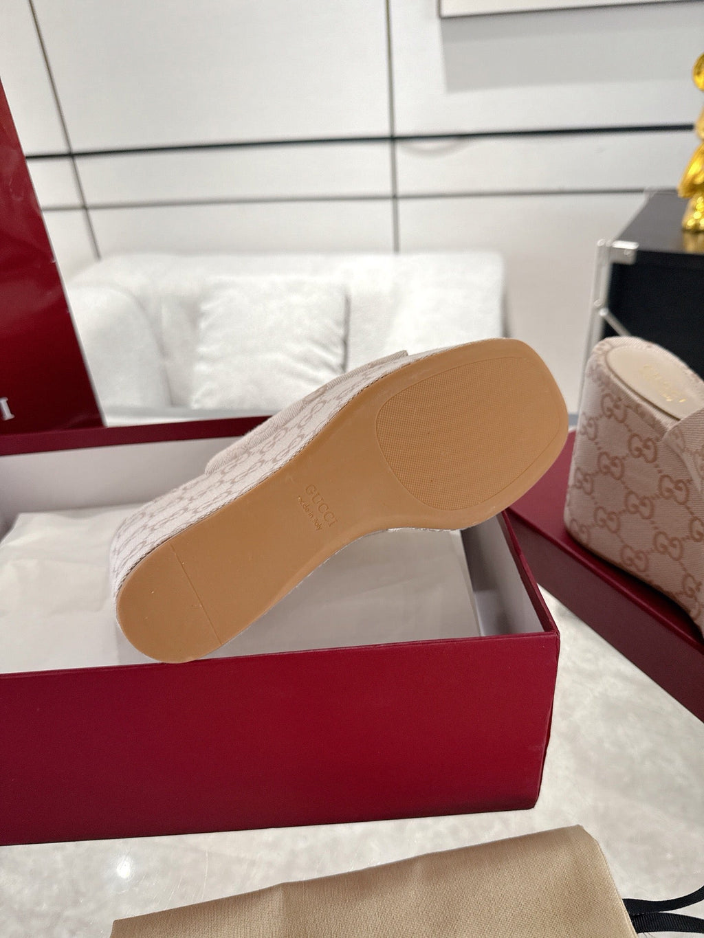 GC Wedge With Horsebit Sandal Beige Canvas 292423