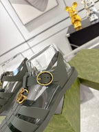 GC 25 Gold Double G Sandal Dark Green Rubber 292427