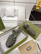 GC 25 Silver Double G Sandal Dark Green Rubber 292429