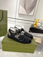 GC 25 Silver Double G Sandal Black Rubber 292433