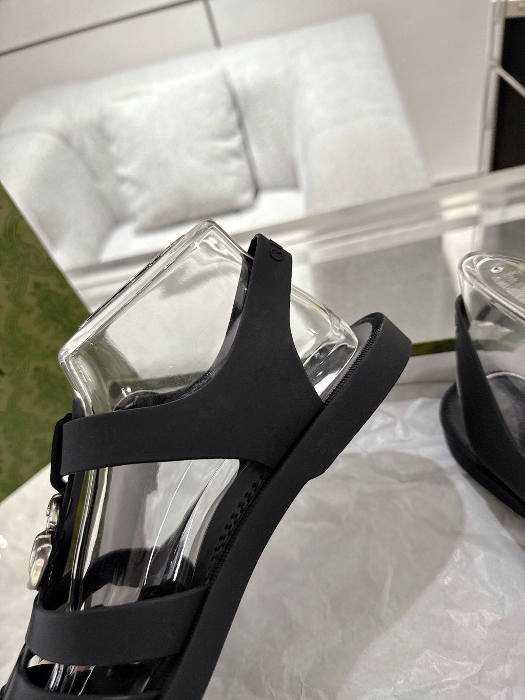 GC 25 Silver Double G Sandal Black Rubber 292433