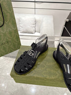 GC 25 Silver Double G Sandal Black Rubber 292433