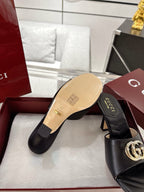GC 2025 Double G High Heel Sandals Black Sheepskin 292469