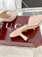 GC 2025 Double G High Heel Sandals Pink Sheepskin 292471
