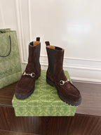 Gucci Horsebit Ankle Boots Dark Brown Black Suede Sheepskin 490527