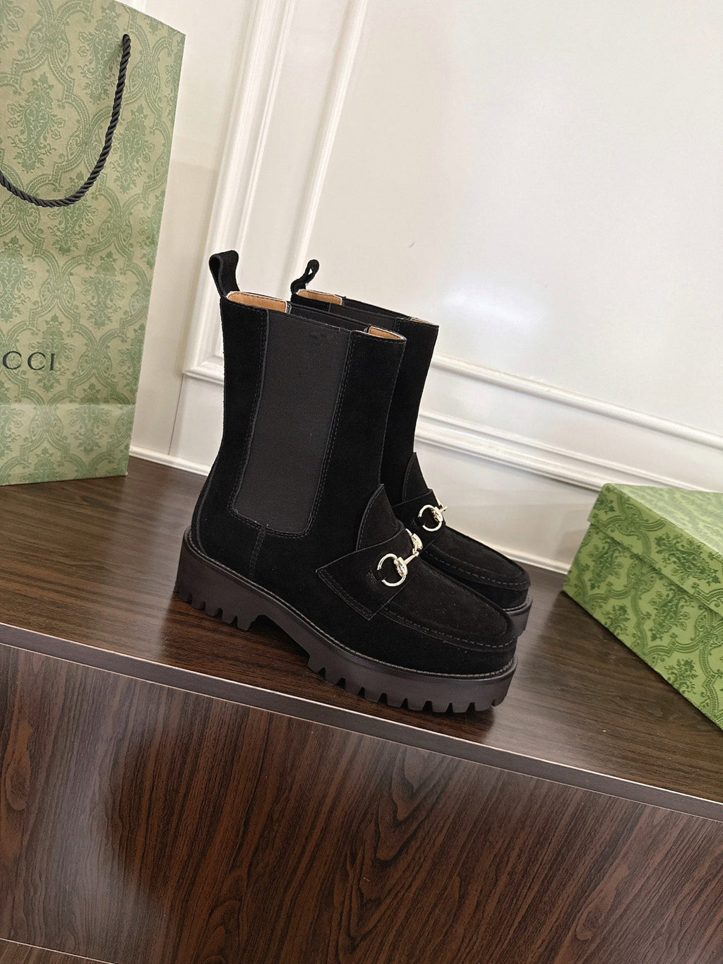 Gucci Horsebit Ankle Boots Black Suede Sheepskin 490528