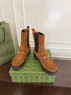 Gucci Horsebit Ankle Boots Brown Black Suede Sheepskin 490529