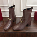 Gucci Horsebit Chunky Heel Ankle Boots Dark Brown Cowhide 490562