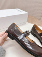 Loewe Campo Mary Jane Ballet Flat Mahogany Cowhide