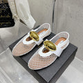 ballet flat jewel fishnet white lambskin
