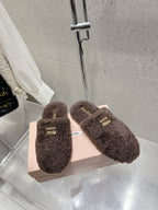 Miu Slippers Brown Earth Wool Fabric