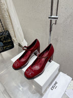 HIGH MARY JANE SHOES IN GARNET RED PATENT CALFSKIN