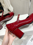 HIGH MARY JANE SHOES IN GARNET RED PATENT CALFSKIN