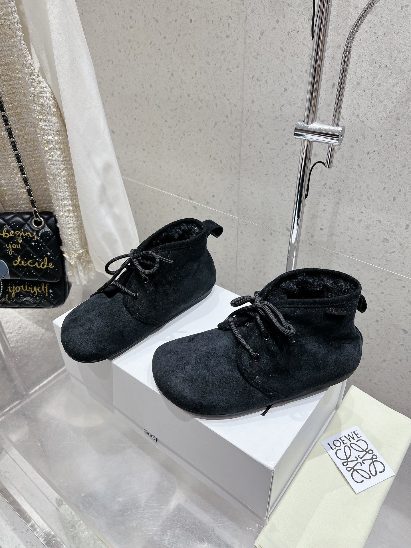 Loewe One-Piece Snow Boots Black Suede 435631