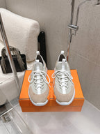 HM Lift Slip-On Sneaker White Taupe Brown Fabric Suede 608251