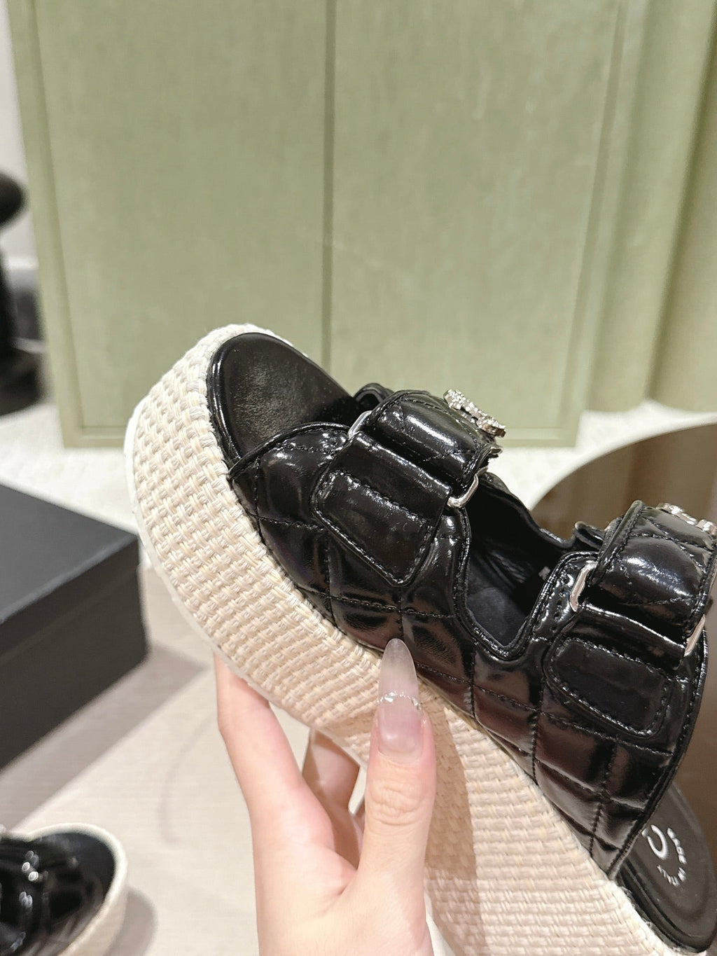 CC 26s Dad Platform Sandal Mule Black Sheepskin 762871