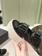 CC 26s Dad Platform Sandal Mule Black Sheepskin 762871