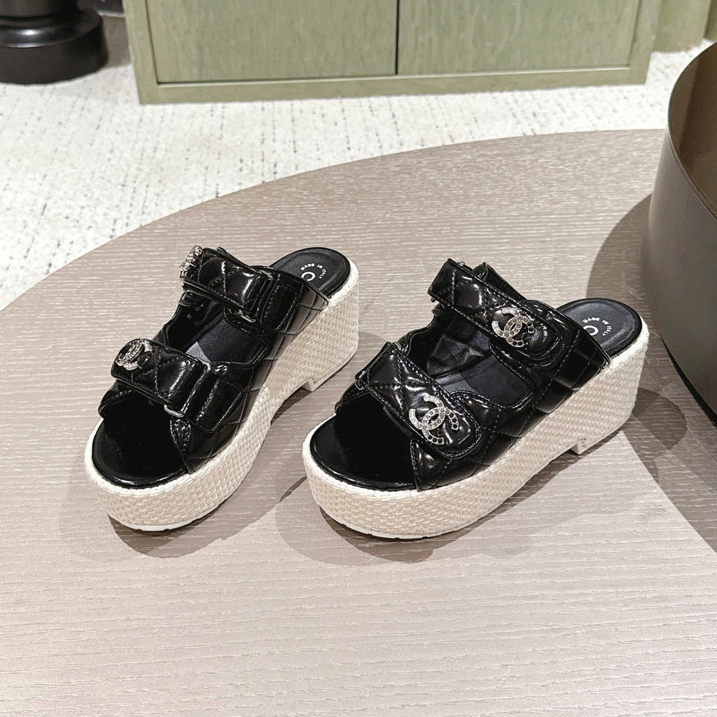 CC 26s Dad Platform Sandal Mule Black Sheepskin 762871