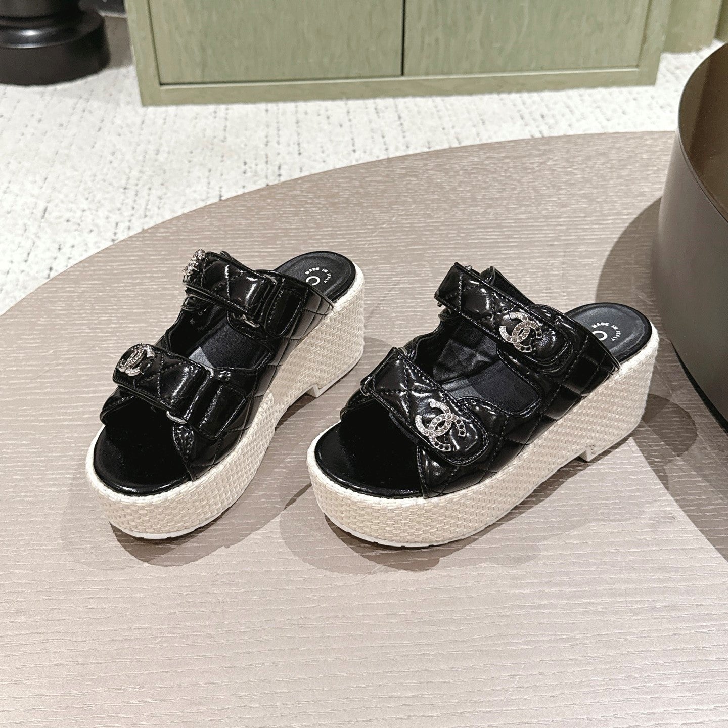 CC 26s Dad Platform Sandal Mule Black Sheepskin 762871