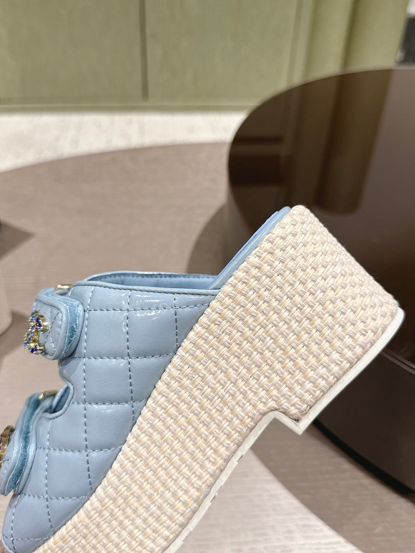 CC 26s Dad Platform Sandal Mule Light Blue Sheepskin 762874