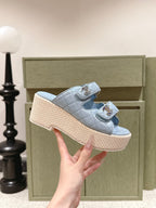CC 26s Dad Platform Sandal Mule Light Blue Sheepskin 762874