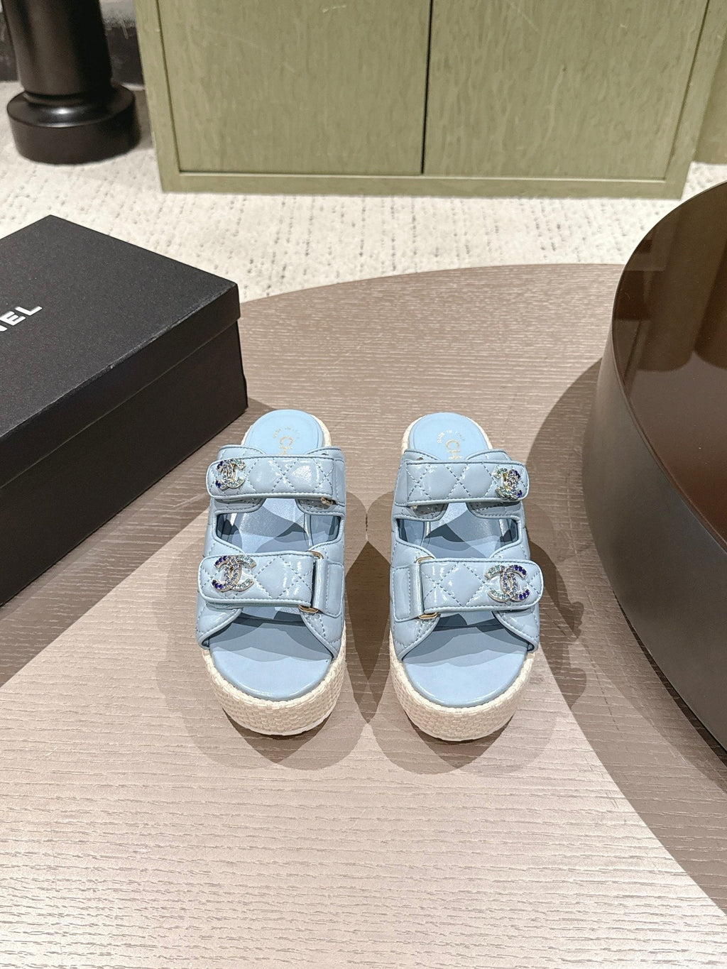 CC 26s Dad Platform Sandal Mule Light Blue Sheepskin 762874