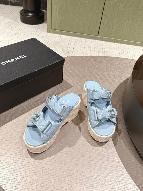CC 26s Dad Platform Sandal Mule Light Blue Sheepskin 762874