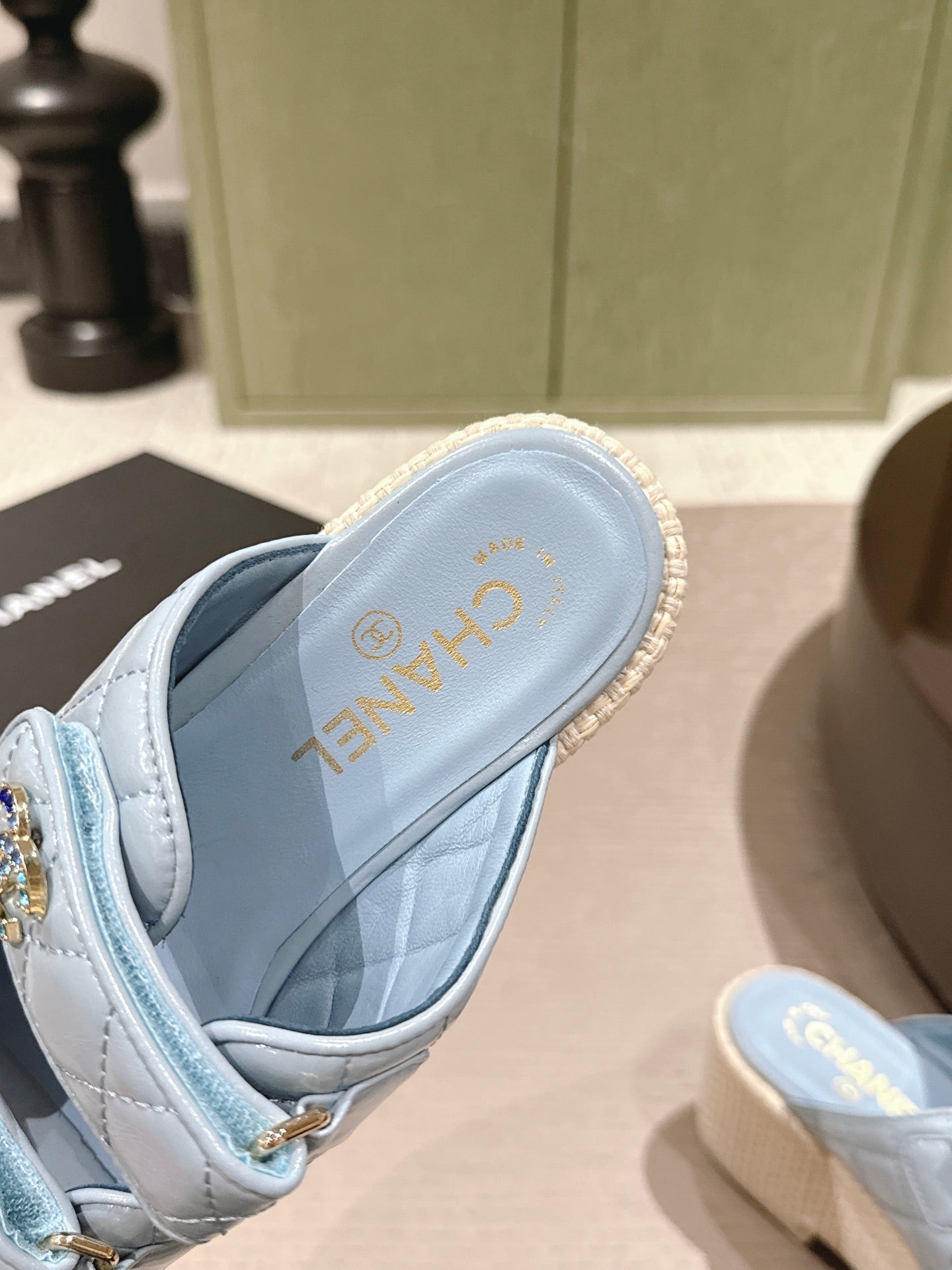 CC 26s Dad Platform Sandal Mule Light Blue Sheepskin 762874