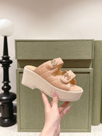 CC 26s Dad Platform Sandal Mule Beige Sheepskin 762875