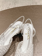 CC 26s Slingback Block Heel White Woven Sheepskin 762817