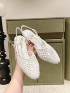 CC 26s Slingback Block Heel White Woven Sheepskin 762817