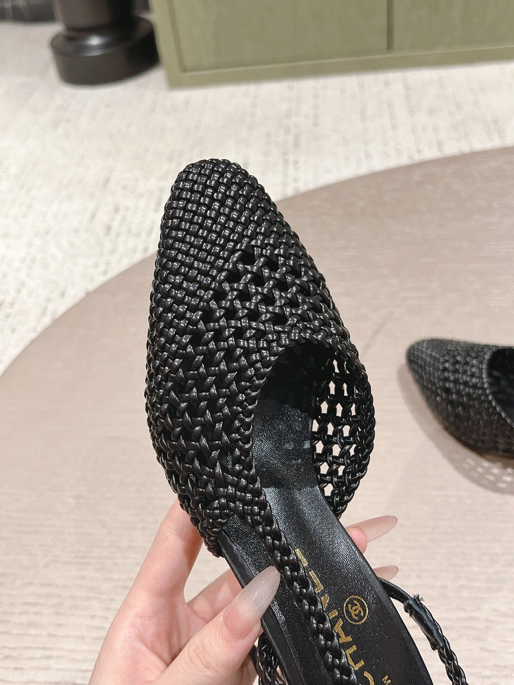 CC 26s Slingback Block Heel Black Woven Sheepskin 762818