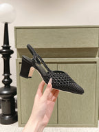 CC 26s Slingback Block Heel Black Woven Sheepskin 762818