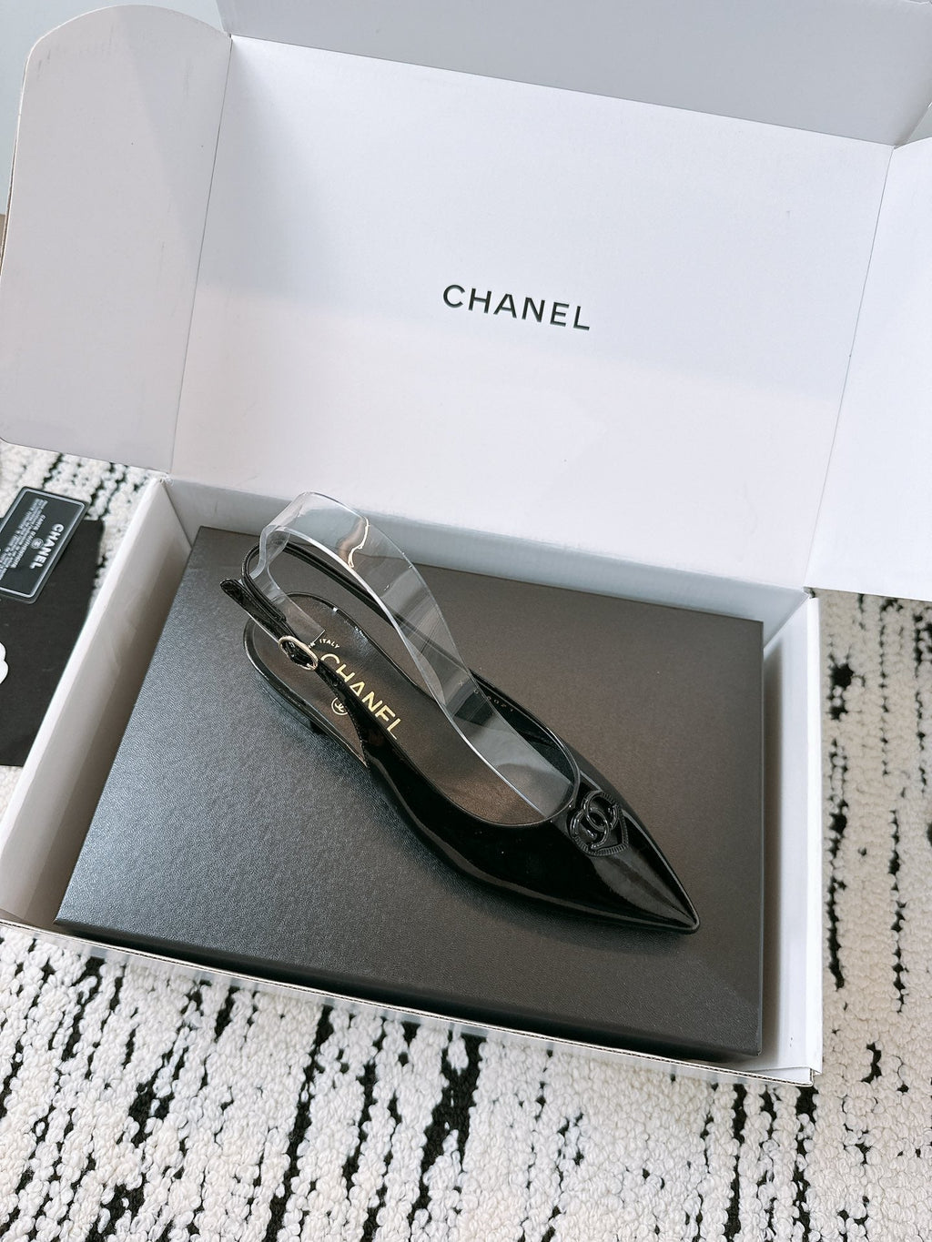 CC Slinback Flats In Black Glossy Lambskin 144671