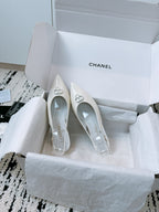 CC Slinback Flats In White Glossy Lambskin 144673