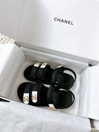 CC 25 Dad Sandals Black White Fabric Leather 300168