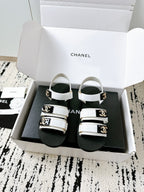 CC 25 Dad Sandals White Fabric Leather 300170