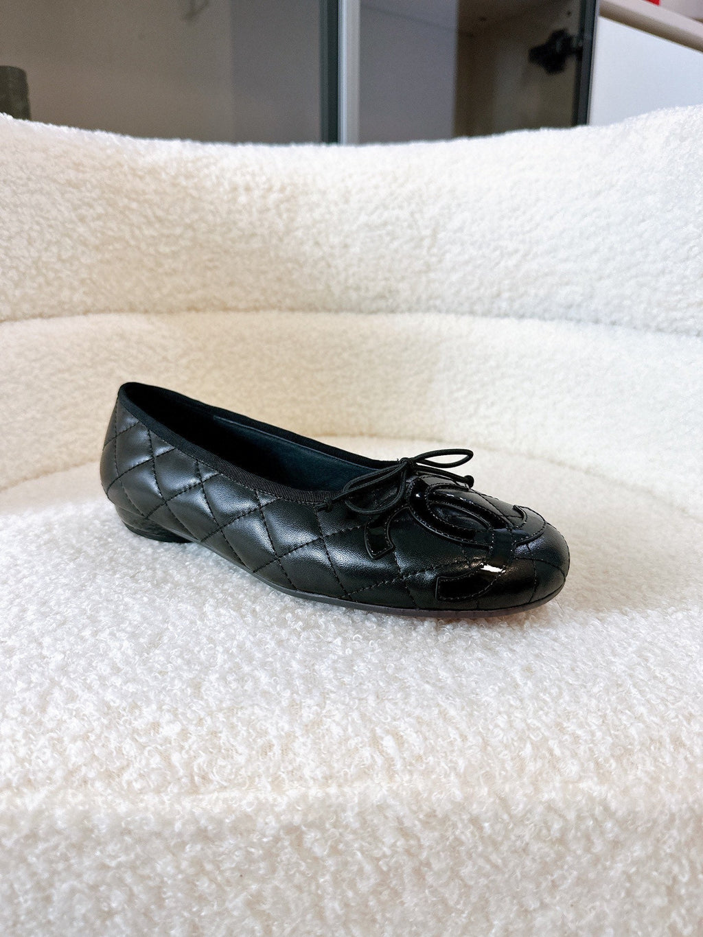 CC 26s Coco Beach Ballet Flats Full Black Quited Lambskin 741132