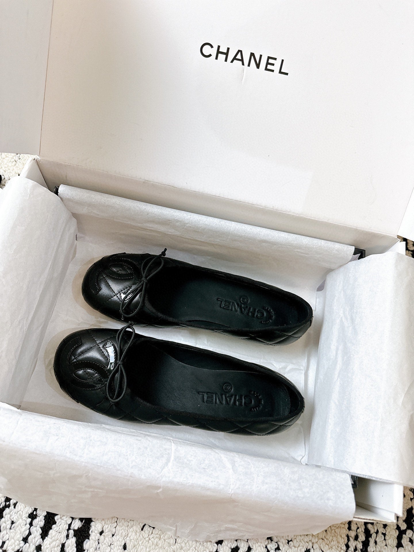 CC 26s Coco Beach Ballet Flats Full Black Quited Lambskin 741132
