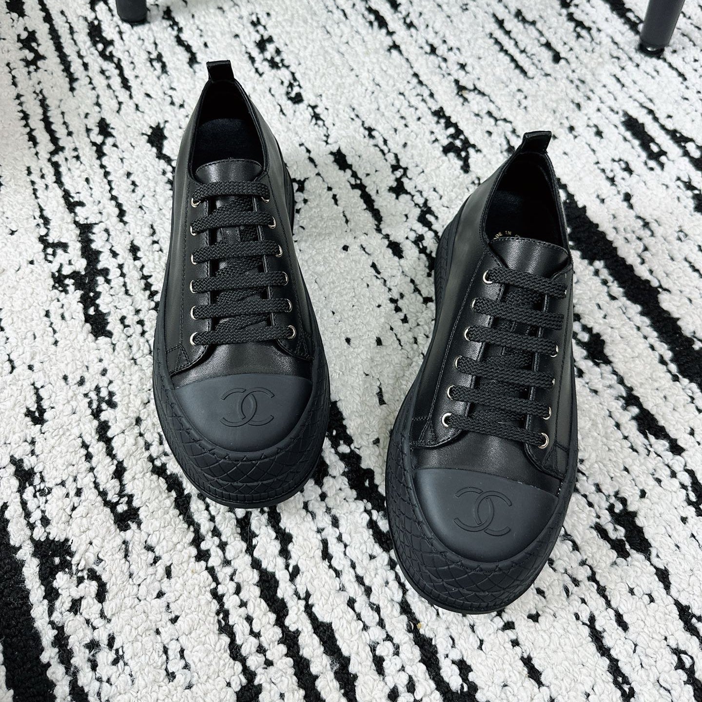 CC Platform Sneakers Black Rubber Leather 696671