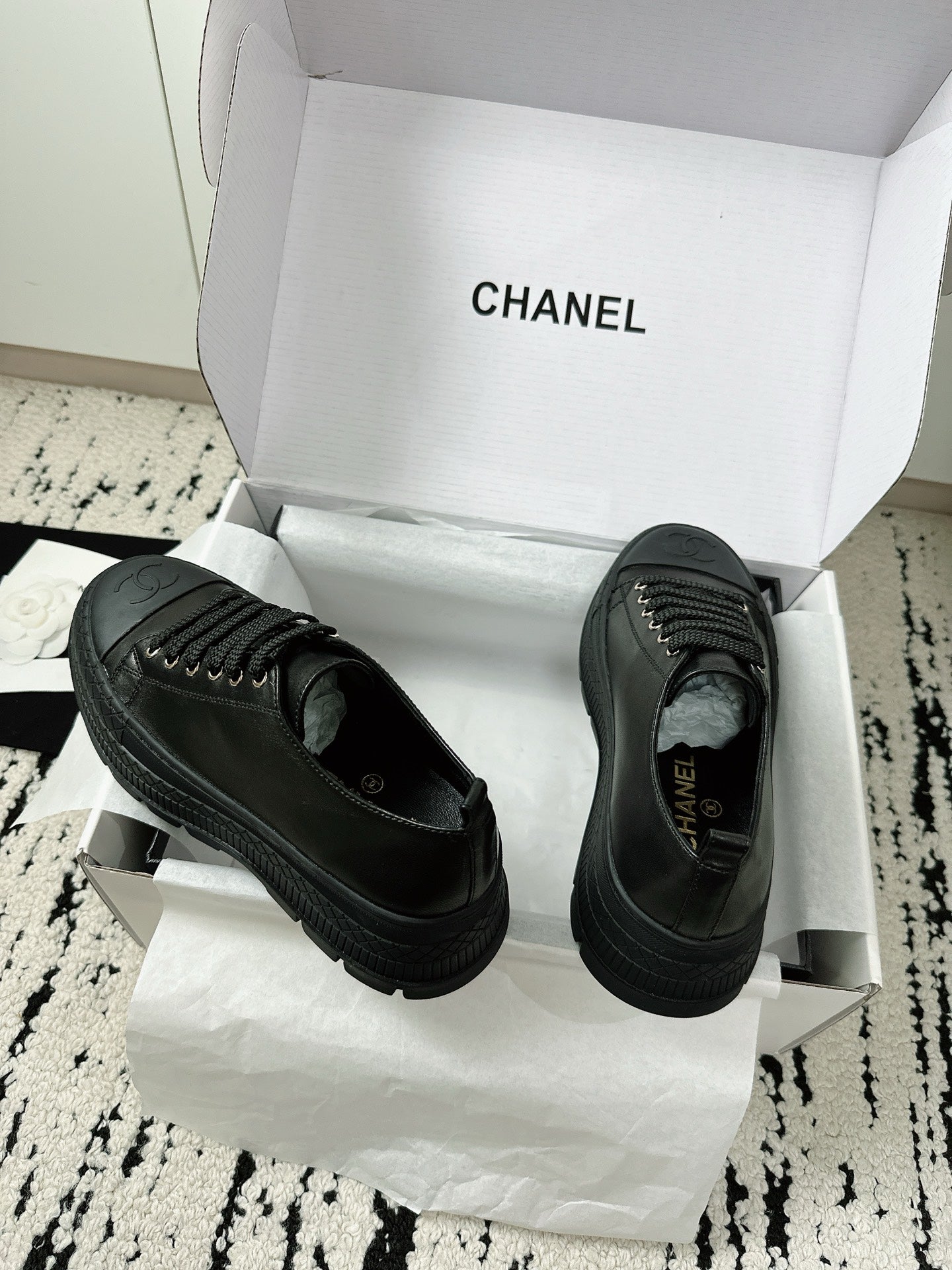 CC Platform Sneakers Black Rubber Leather 696671