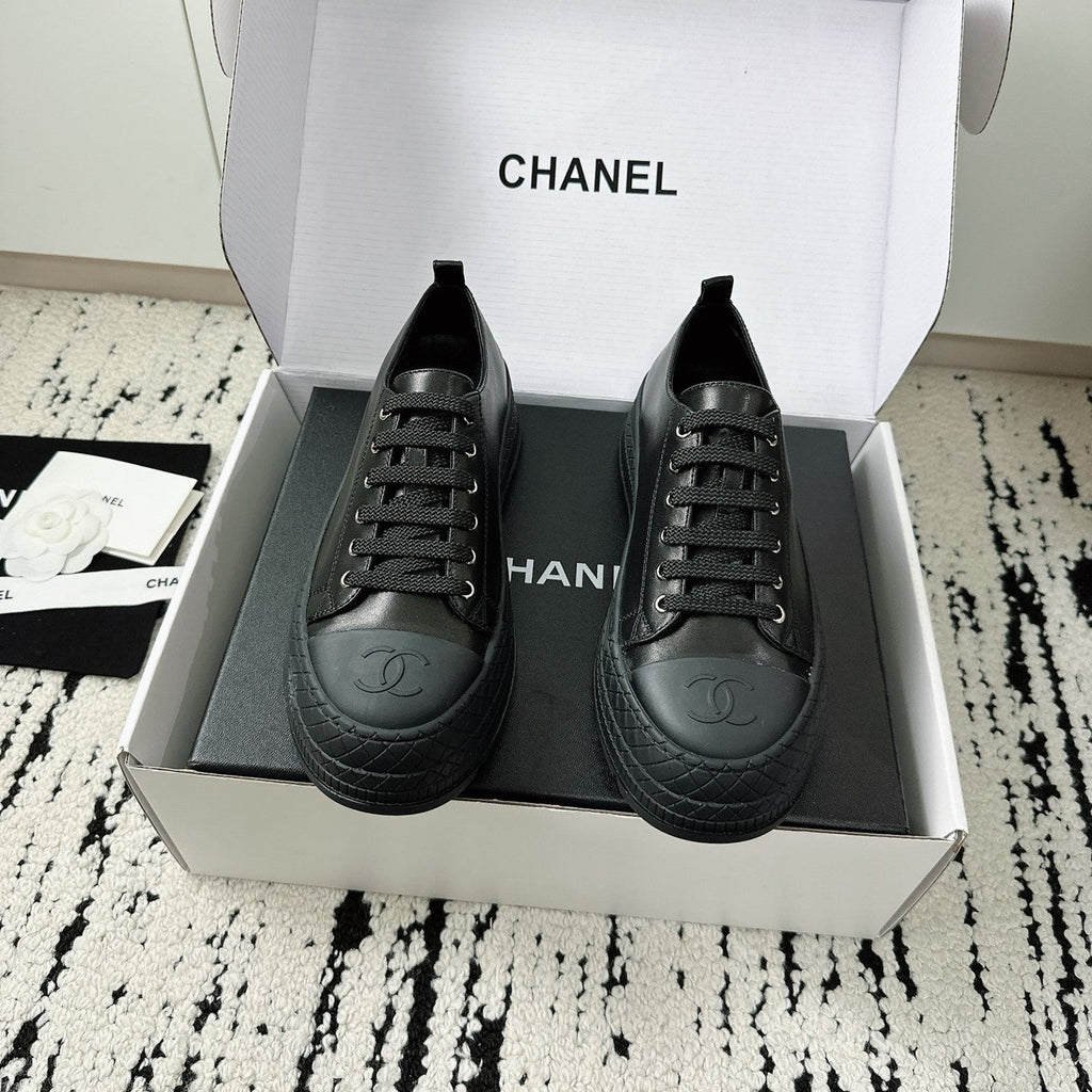 CC Platform Sneakers Black Rubber Leather 696671
