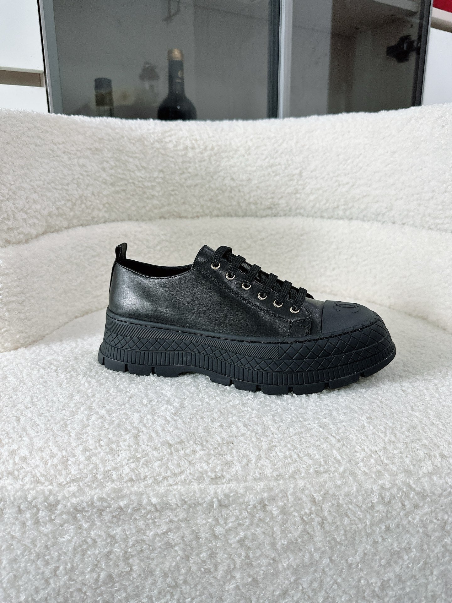 CC Platform Sneakers Black Rubber Leather 696671