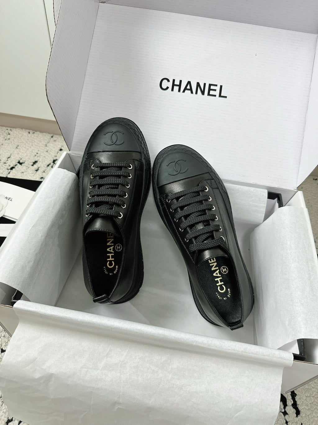 CC Platform Sneakers Black Rubber Leather 696671