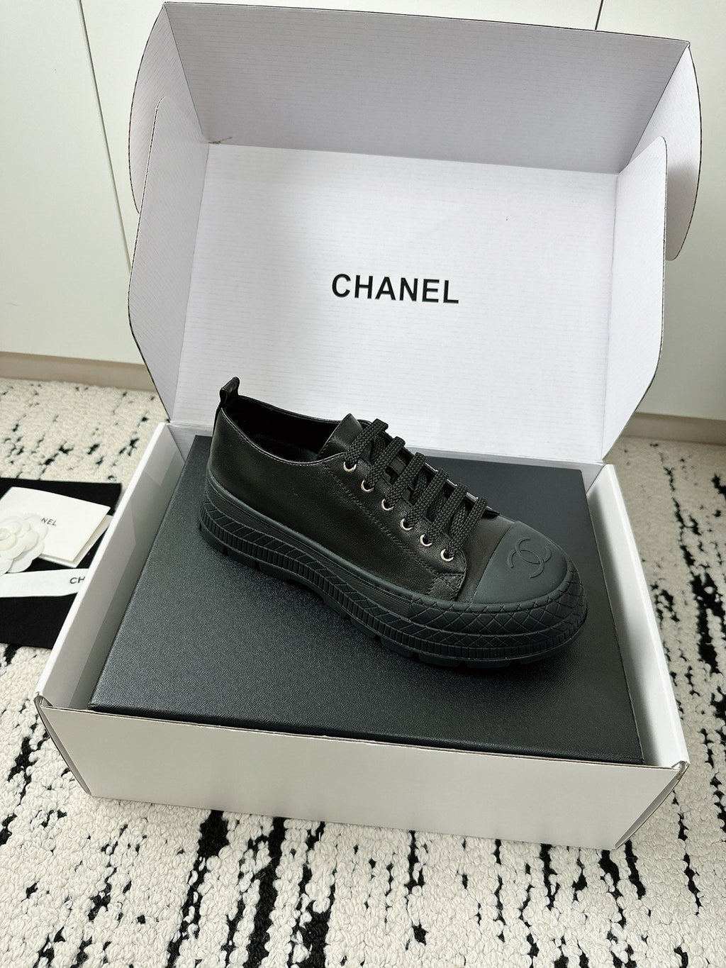 CC Platform Sneakers Black Rubber Leather 696671