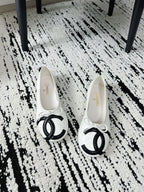 CC 26s Coco Beach Ballet Flats White Quited Lambskin 741121